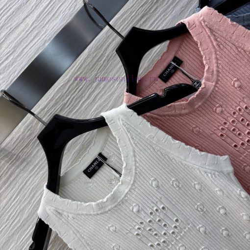 CT75726 Chanel 25 Spring/Summer New Product Solid Color Hollow Knitted Tank Top Classic Small R c2b7wzes - Image 5