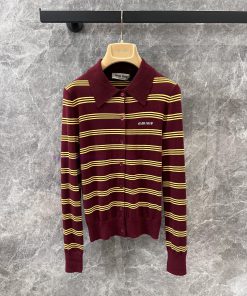 ZW60301 MiuM * U 25Ss Early Spring New Logo Stripe Polo Collar Knitted Cardigan | YB Developed zr9i73qf