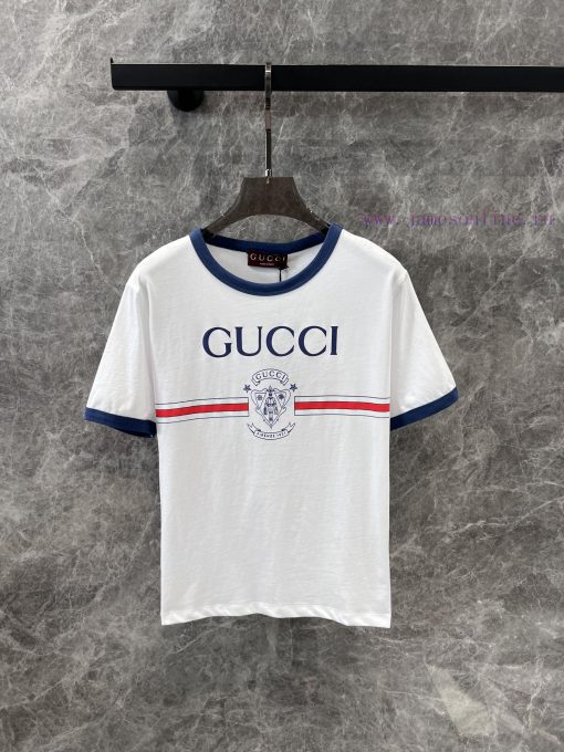 ZT60302 Gucci 25Ss Early Spring New 1921 Baggage Handler Badge Printed Round Neck Short Sleeved s1k8qwsz