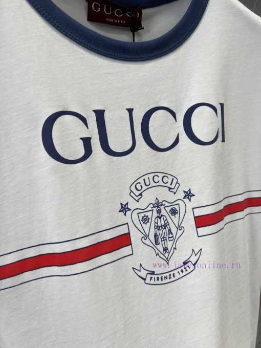 ZT60302 Gucci 25Ss Early Spring New 1921 Baggage Handler Badge Printed Round Neck Short Sleeved s1k8qwsz - Image 6