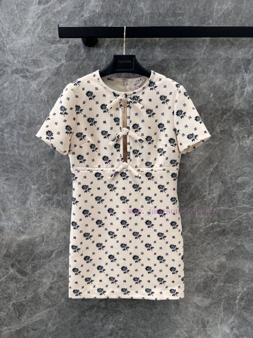 ZL60305 Valentino 25Ss Early Spring New Floral Print Bow Collar Short Sleeved Dress 丨 With Just rhs5ow6n