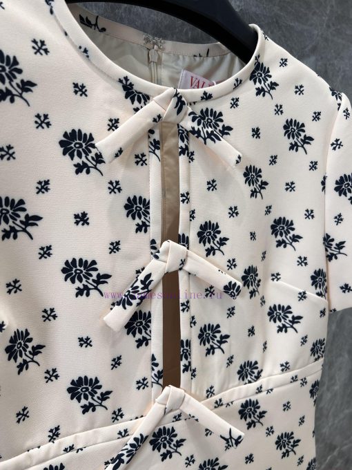 ZL60305 Valentino 25Ss Early Spring New Floral Print Bow Collar Short Sleeved Dress 丨 With Just rhs5ow6n - Image 6