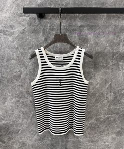ZT60307 Saint Laur * Nt 25Ss Early Spring New Simple Style Stripe Logo Embroidered Knitted Tank x4ukz3iq