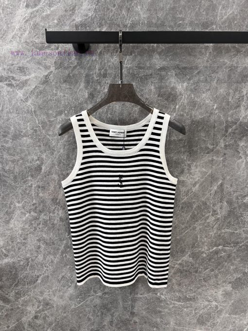 ZT60307 Saint Laur * Nt 25Ss Early Spring New Simple Style Stripe Logo Embroidered Knitted Tank x4ukz3iq - Image 2