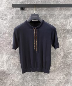 ZT60311 Louis Vuitton 25Ss Early Spring New Old Flower Drawstring Short Sleeve Knit Shirt Top | t5veo2jg