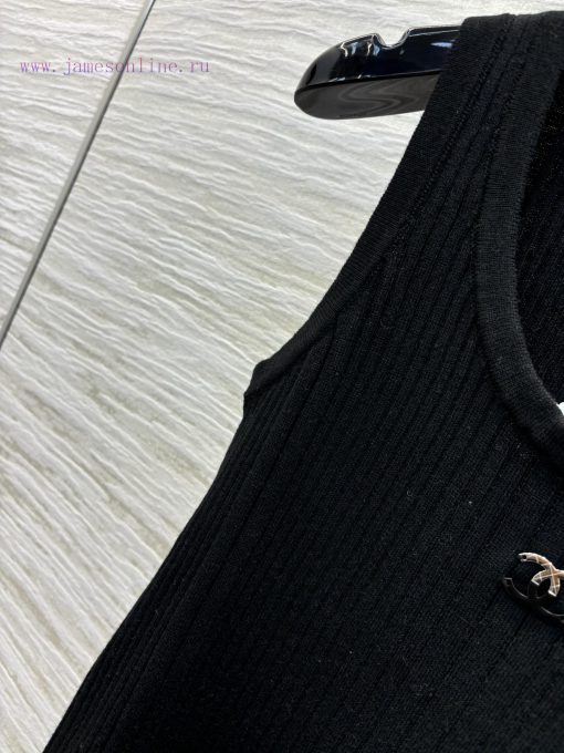 CT75760 Chanel 25 Spring/Summer New Product Solid Color Vertical Knitted Tank Top With Delicate 4vsneqnu - Image 4