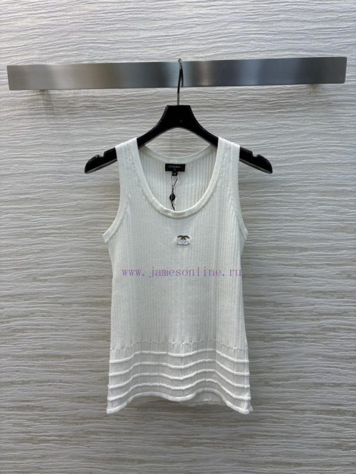 CT75760 Chanel 25 Spring/Summer New Product Solid Color Vertical Knitted Tank Top With Delicate 48dtg3c8 - Image 2