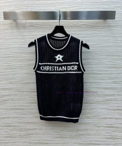 CT75761 Dior 25 Spring/Summer New Product Contrast Pentagram Hollow Knitted Tank Top Classic Sm g12pvrxu