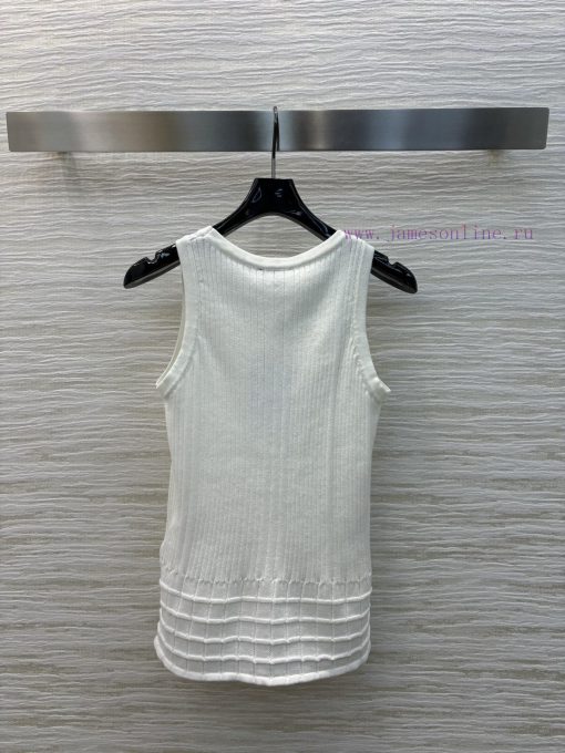 CT75760 Chanel 25 Spring/Summer New Product Solid Color Vertical Knitted Tank Top With Delicate 48dtg3c8 - Image 7