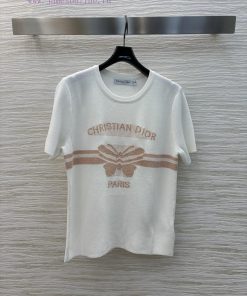 CT75762 Dior 25 Early Autumn New Collection Color Contrasting Letter Bow Knitted Short Sleeve T nb89fcnp