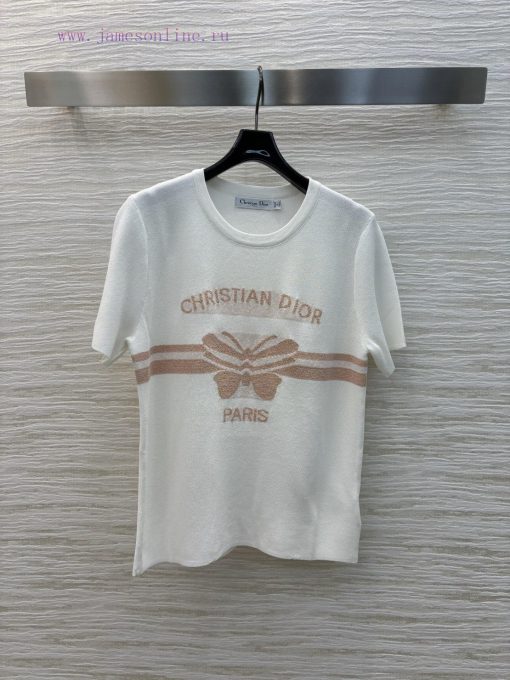 CT75762 Dior 25 Early Autumn New Collection Color Contrasting Letter Bow Knitted Short Sleeve T nb89fcnp