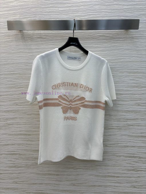CT75762 Dior 25 Early Autumn New Collection Color Contrasting Letter Bow Knitted Short Sleeve T nb89fcnp - Image 2