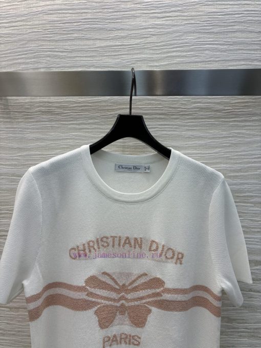 CT75762 Dior 25 Early Autumn New Collection Color Contrasting Letter Bow Knitted Short Sleeve T nb89fcnp - Image 3