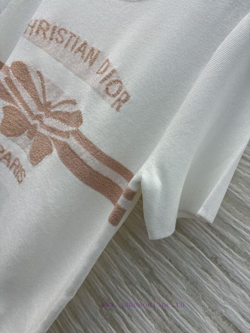 CT75762 Dior 25 Early Autumn New Collection Color Contrasting Letter Bow Knitted Short Sleeve T nb89fcnp - Image 5