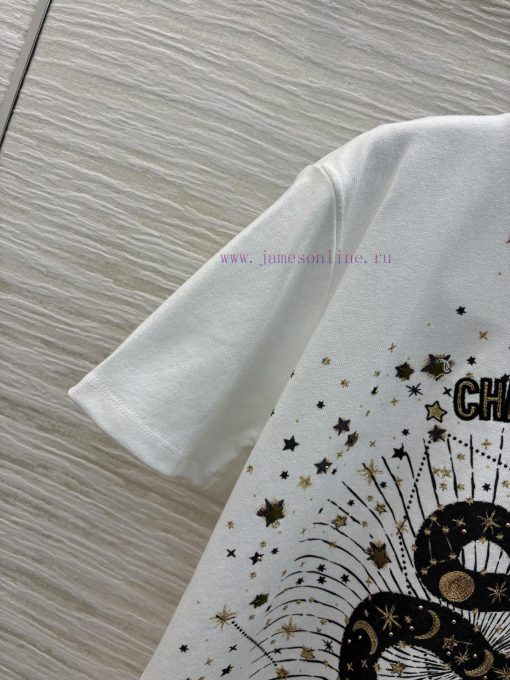 CT75763 Dior 25 Spring/Summer New Collection Snake Pattern Star Pattern Printed Short Sleeve T- 26g5f9p1 - Image 4