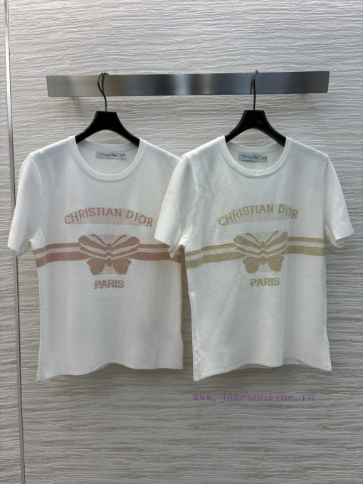 CT75762 Dior 25 Early Autumn New Collection Color Contrasting Letter Bow Knitted Short Sleeve T nb89fcnp - Image 9