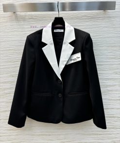 CW75766 Dior 25 Early Spring New Collection Classic Contrasting White Gun Collar Suit Jacket. F dxhdeu1e