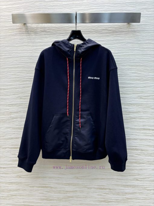 CW75768 Miu Miu 25 Early Spring New Item Hooded Zipper Hoodie Jacket With Hat And Large Pocket njt4t7cx