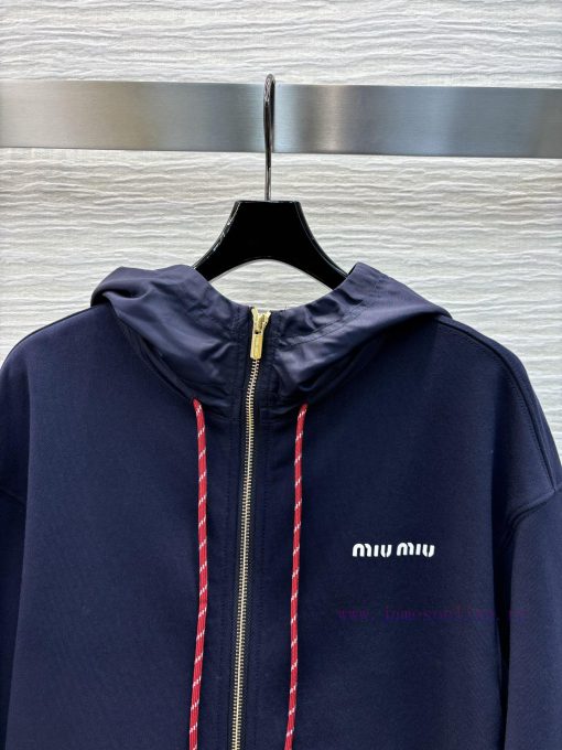 CW75768 Miu Miu 25 Early Spring New Item Hooded Zipper Hoodie Jacket With Hat And Large Pocket njt4t7cx - Image 3