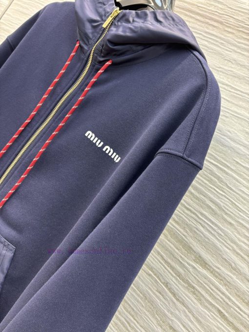 CW75768 Miu Miu 25 Early Spring New Item Hooded Zipper Hoodie Jacket With Hat And Large Pocket njt4t7cx - Image 5