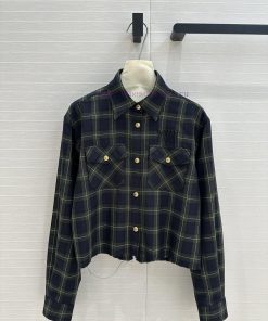 Top Selling Recommendation: BC72561 Miu Style Retro British Style Green Plaid Short Cut Shirt T opbu8s39