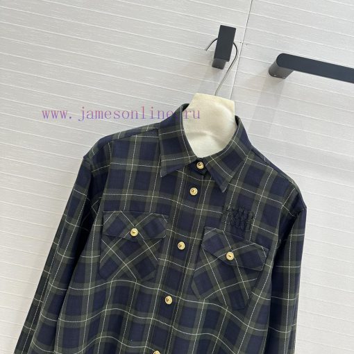 Top Selling Recommendation: BC72561 Miu Style Retro British Style Green Plaid Short Cut Shirt T opbu8s39 - Image 3