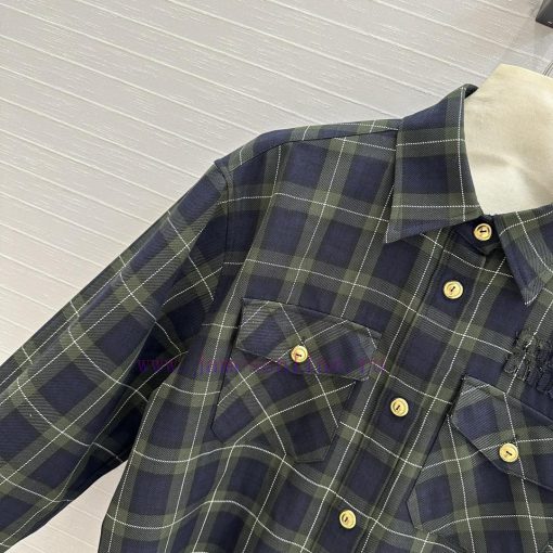 Top Selling Recommendation: BC72561 Miu Style Retro British Style Green Plaid Short Cut Shirt T opbu8s39 - Image 4