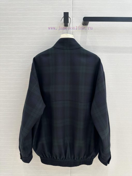 BW72683 Miu Miu Girls' Dress Up Retro College Style Green Grid Off Shoulder Jacket Jacket Work nsh961af - Image 10