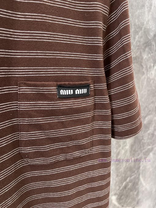 ZT59920 Miumi * 25Ss Early Spring New Simple Versatile Contrast Color Stripe Round Neck Short S zigseaek - Image 6