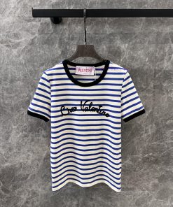 ZT60327 Valentino 25Ss Spring/Summer New Stripe Letter Embroidered Round Neck Short Sleeve T-sh b7j1gjfb