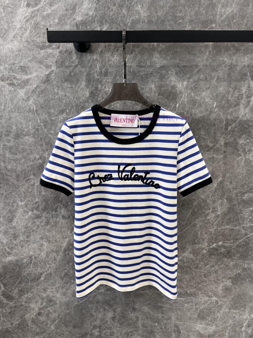 ZT60327 Valentino 25Ss Spring/Summer New Stripe Letter Embroidered Round Neck Short Sleeve T-sh b7j1gjfb