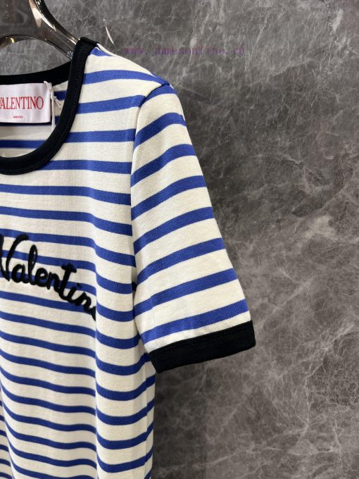 ZT60327 Valentino 25Ss Spring/Summer New Stripe Letter Embroidered Round Neck Short Sleeve T-sh b7j1gjfb - Image 7