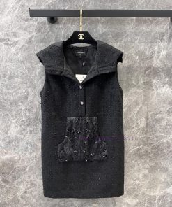 ZL60330 Chanel 25Ss Spring/Summer New Navy Collar Bead Hooded Coarse Floral Sleeveless Dress | 5tl6y281