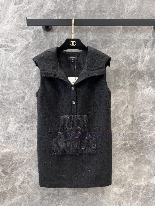 ZL60330 Chanel 25Ss Spring/Summer New Navy Collar Bead Hooded Coarse Floral Sleeveless Dress | 5tl6y281