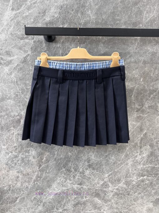 ZB60331 Mium * U 25Ss Spring/Summer New Checkered Splicing Hundred Fold Half Skirt | YB Has Dev wudmdkwk - Image 3