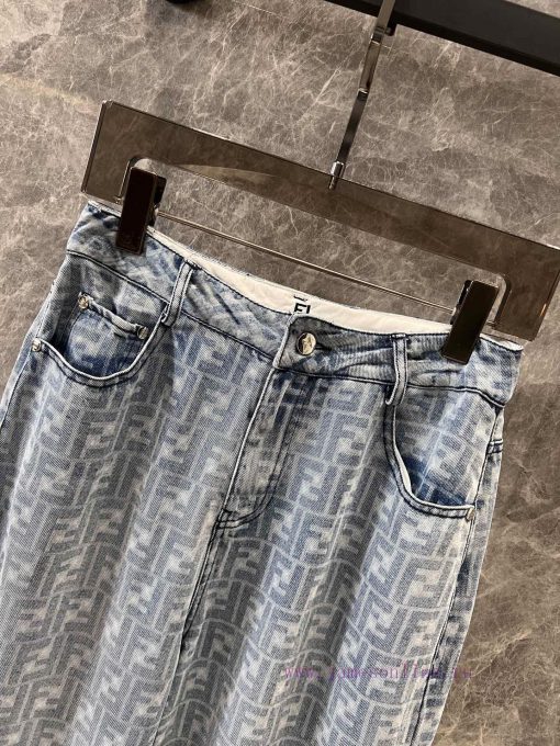 ZK60333 Fendi 25Ss Spring/Summer New Letter Printing Heavy Industry Water Washing Denim Wide Le e2grflvb - Image 4