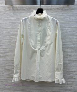 Elegant Temperament 25 Early Spring CC75780 French Fungus Lace White Shirt With U-shaped Color 9safojtl