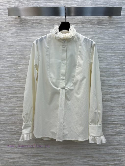 Elegant Temperament 25 Early Spring CC75780 French Fungus Lace White Shirt With U-shaped Color 9safojtl