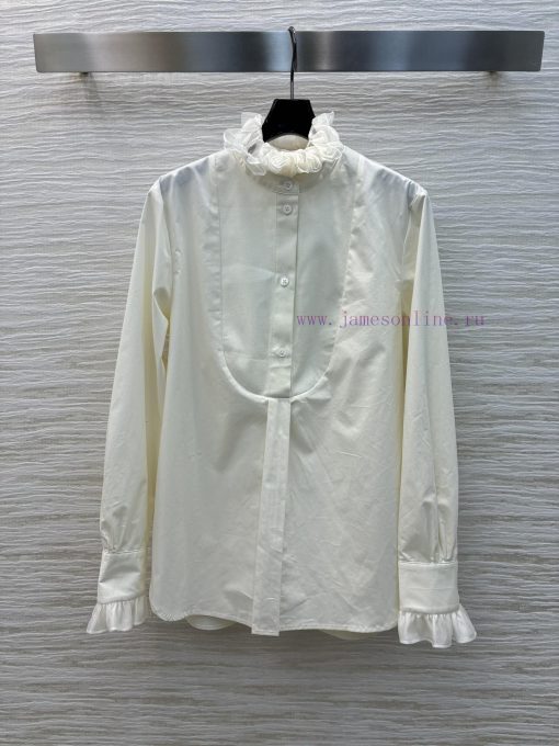 Elegant Temperament 25 Early Spring CC75780 French Fungus Lace White Shirt With U-shaped Color 9safojtl - Image 2