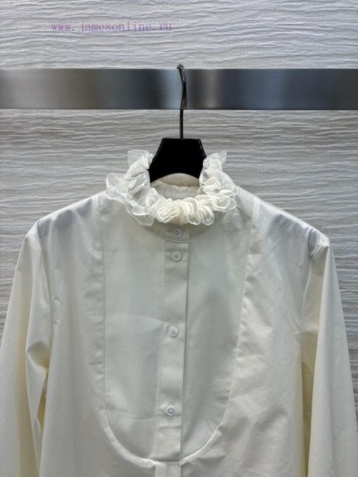 Elegant Temperament 25 Early Spring CC75780 French Fungus Lace White Shirt With U-shaped Color 9safojtl - Image 3