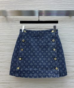 CB75788 Louis Vuitton 24 Early Spring Double Breasted Logo Jacquard Cowboy Half Skirt High Wais fc06o50f