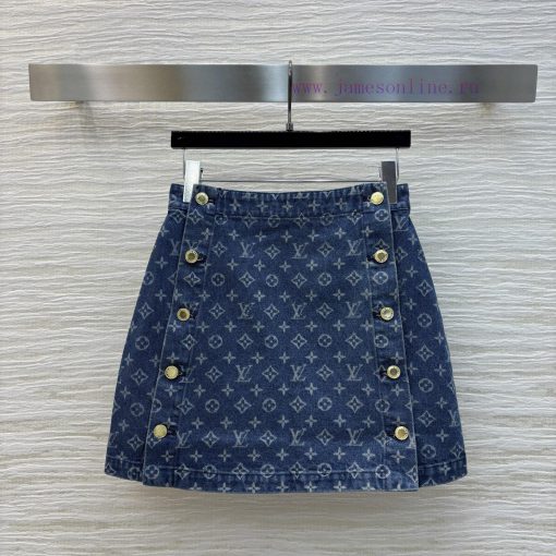 CB75788 Louis Vuitton 24 Early Spring Double Breasted Logo Jacquard Cowboy Half Skirt High Wais fc06o50f