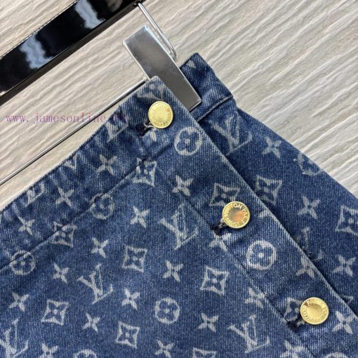 CB75788 Louis Vuitton 24 Early Spring Double Breasted Logo Jacquard Cowboy Half Skirt High Wais fc06o50f - Image 5