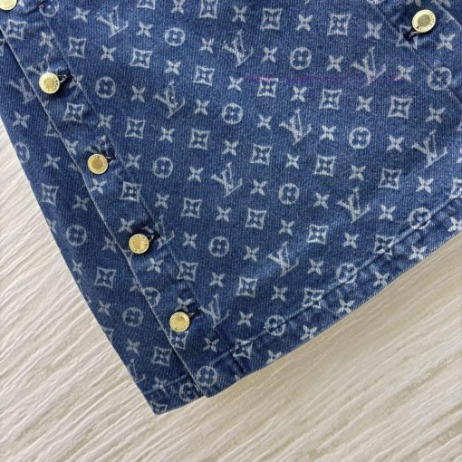 CB75788 Louis Vuitton 24 Early Spring Double Breasted Logo Jacquard Cowboy Half Skirt High Wais fc06o50f - Image 7