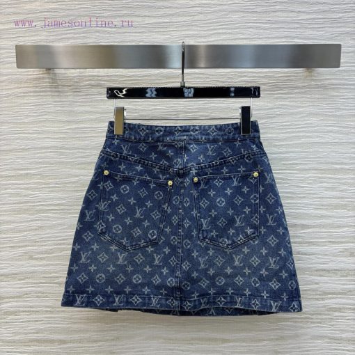 CB75788 Louis Vuitton 24 Early Spring Double Breasted Logo Jacquard Cowboy Half Skirt High Wais fc06o50f - Image 9