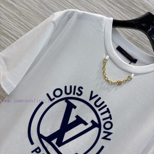 CT75792 Louis Vuitton 25 Early Spring New Collection Logo Printed Pattern Chain Short Sleeve T- ef5pue2x - Image 4