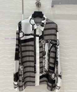 AC73367 H Saddle Leather Buckle Printed Silk Shirt With 100% Silk Twill Texture Superb Temperam oo453tk5