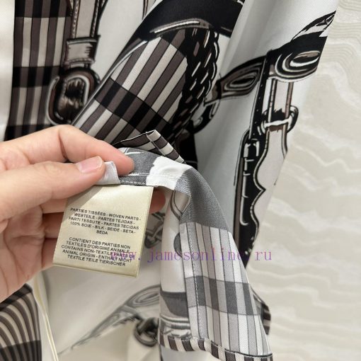 AC73367 H Saddle Leather Buckle Printed Silk Shirt With 100% Silk Twill Texture Superb Temperam oo453tk5 - Image 9