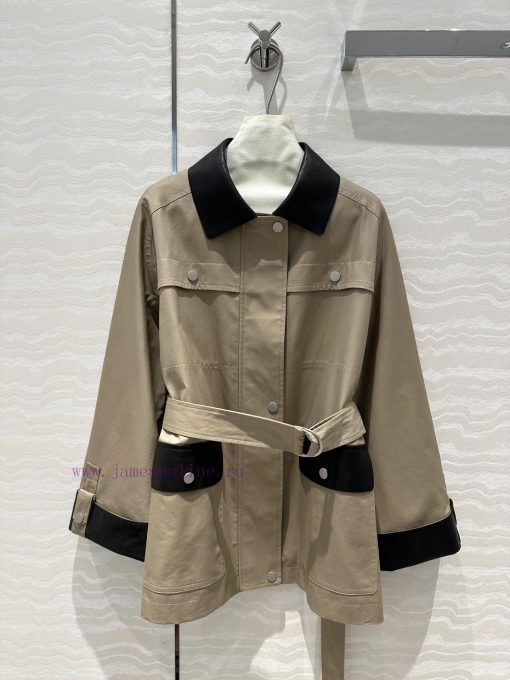 High End AW70719 H Majia Patchwork Collar Workwear Pocket Long Windbreaker With 100% Lychee Gra 17p25s95
