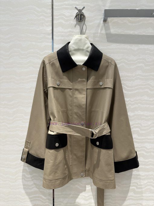 High End AW70719 H Majia Patchwork Collar Workwear Pocket Long Windbreaker With 100% Lychee Gra 17p25s95 - Image 2